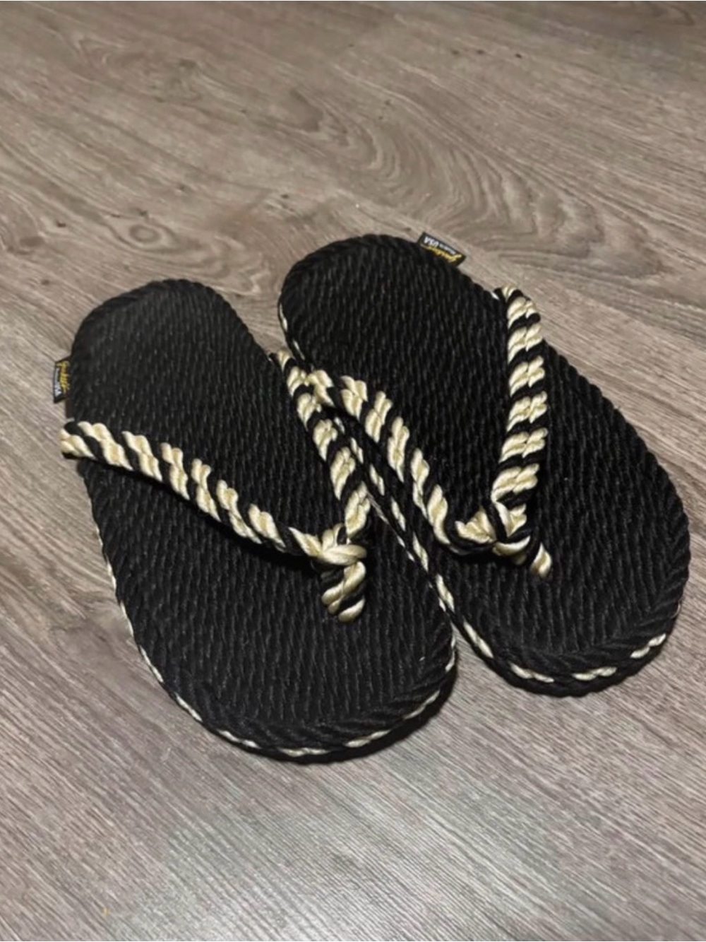 Black & Cream Rope Flip-Flop Sandals